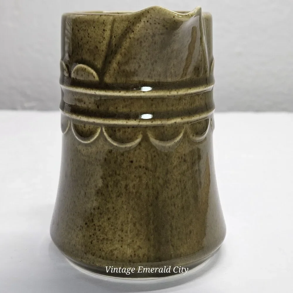 Vtg Homer Laughlin Sheffield 70s Olive Granada Green Ceramic Creamer Pitcher 7in